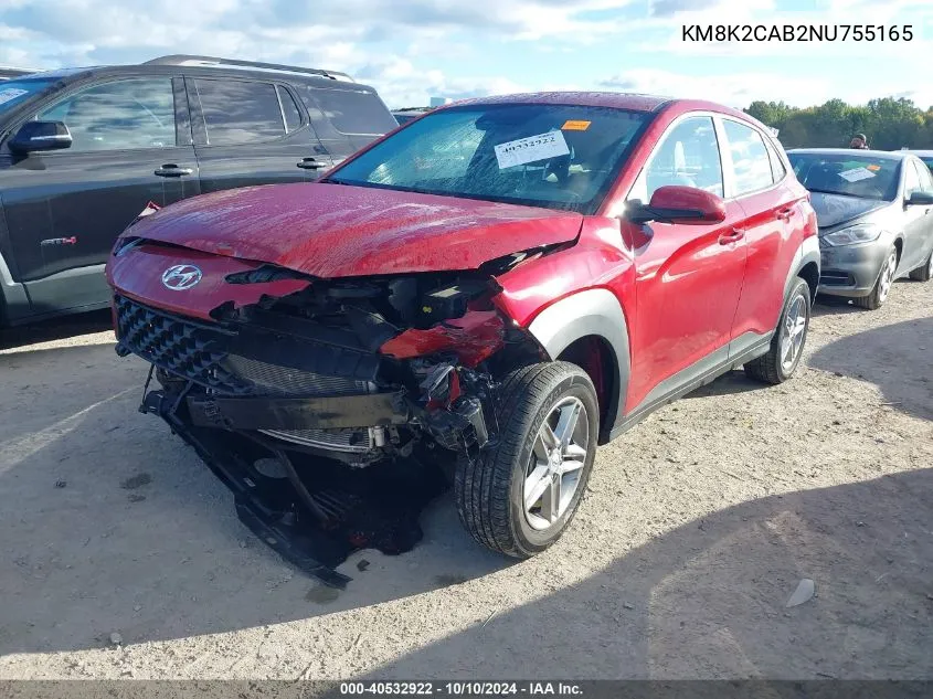 2022 Hyundai Kona Se VIN: KM8K2CAB2NU755165 Lot: 40532922