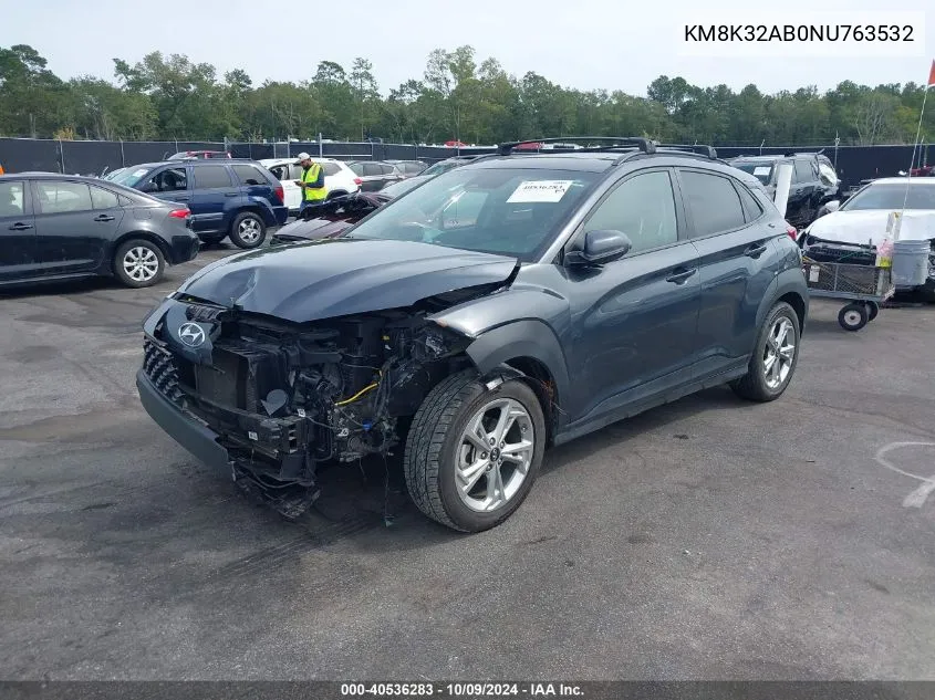 2022 Hyundai Kona Sel VIN: KM8K32AB0NU763532 Lot: 40536283