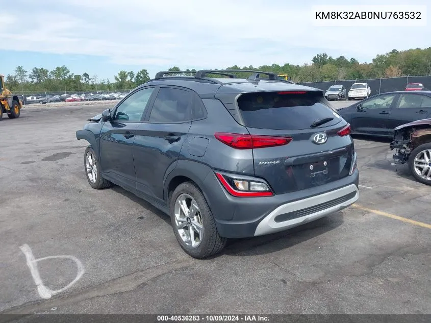 2022 Hyundai Kona Sel VIN: KM8K32AB0NU763532 Lot: 40536283