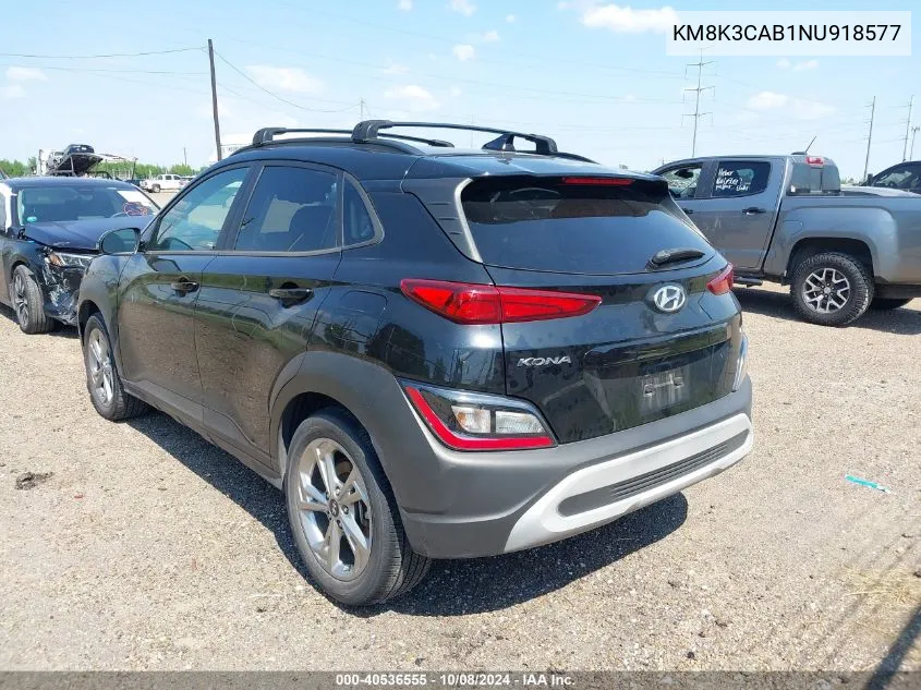 2022 Hyundai Kona Sel VIN: KM8K3CAB1NU918577 Lot: 40536555