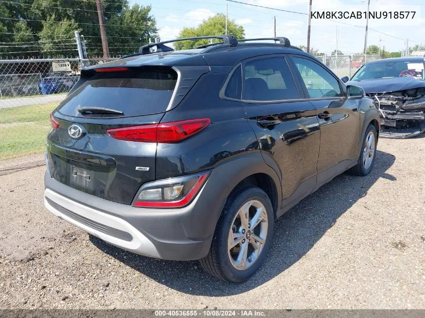 2022 Hyundai Kona Sel VIN: KM8K3CAB1NU918577 Lot: 40536555