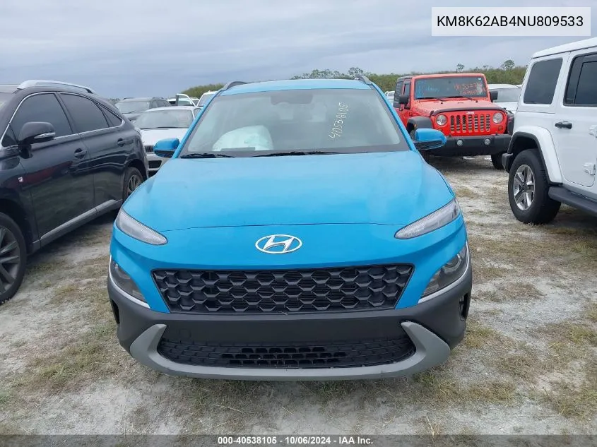 2022 Hyundai Kona Sel VIN: KM8K62AB4NU809533 Lot: 40538105