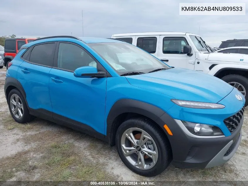 2022 Hyundai Kona Sel VIN: KM8K62AB4NU809533 Lot: 40538105