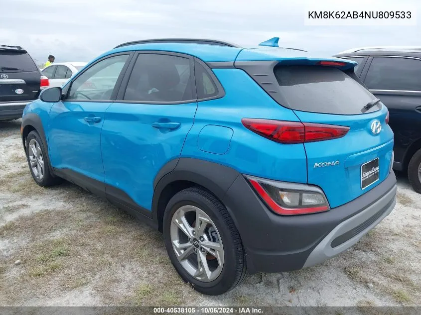 2022 Hyundai Kona Sel VIN: KM8K62AB4NU809533 Lot: 40538105