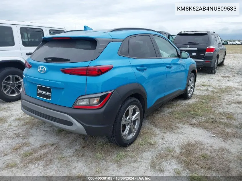 2022 Hyundai Kona Sel VIN: KM8K62AB4NU809533 Lot: 40538105