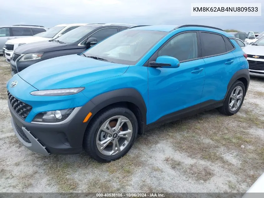 2022 Hyundai Kona Sel VIN: KM8K62AB4NU809533 Lot: 40538105