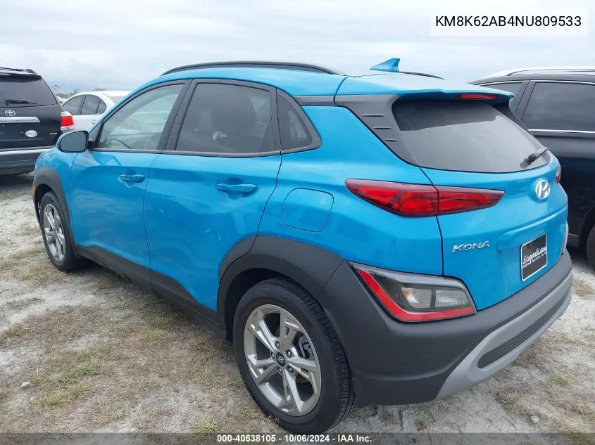 2022 Hyundai Kona Sel VIN: KM8K62AB4NU809533 Lot: 40538105