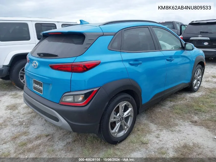 2022 Hyundai Kona Sel VIN: KM8K62AB4NU809533 Lot: 40538105