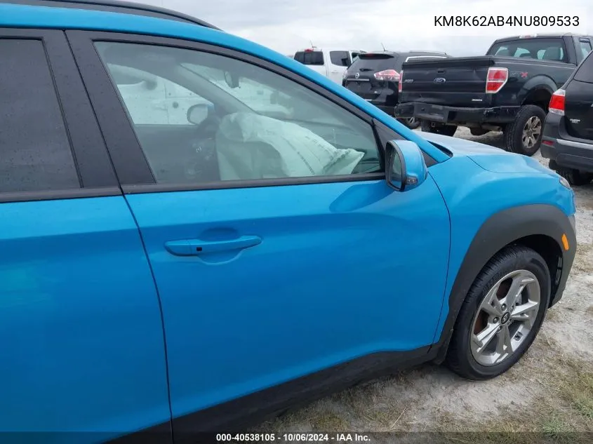 2022 Hyundai Kona Sel VIN: KM8K62AB4NU809533 Lot: 40538105