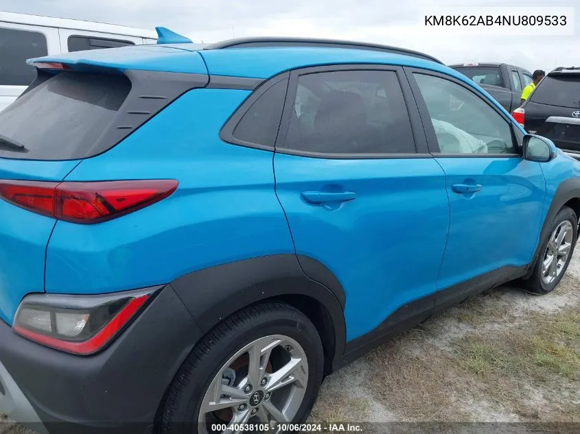 2022 Hyundai Kona Sel VIN: KM8K62AB4NU809533 Lot: 40538105