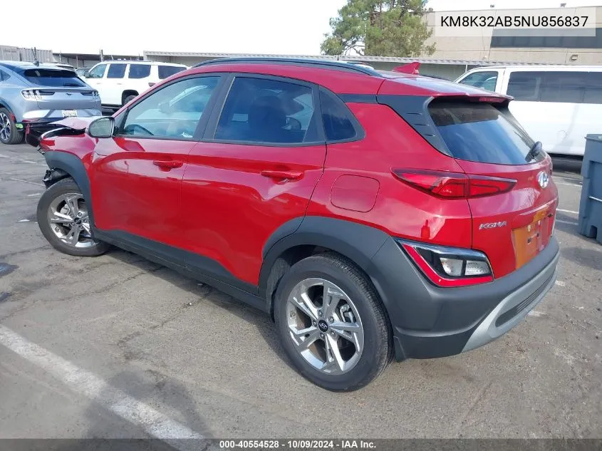 2022 Hyundai Kona Sel VIN: KM8K32AB5NU856837 Lot: 40554528