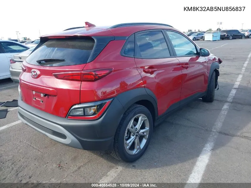 2022 Hyundai Kona Sel VIN: KM8K32AB5NU856837 Lot: 40554528