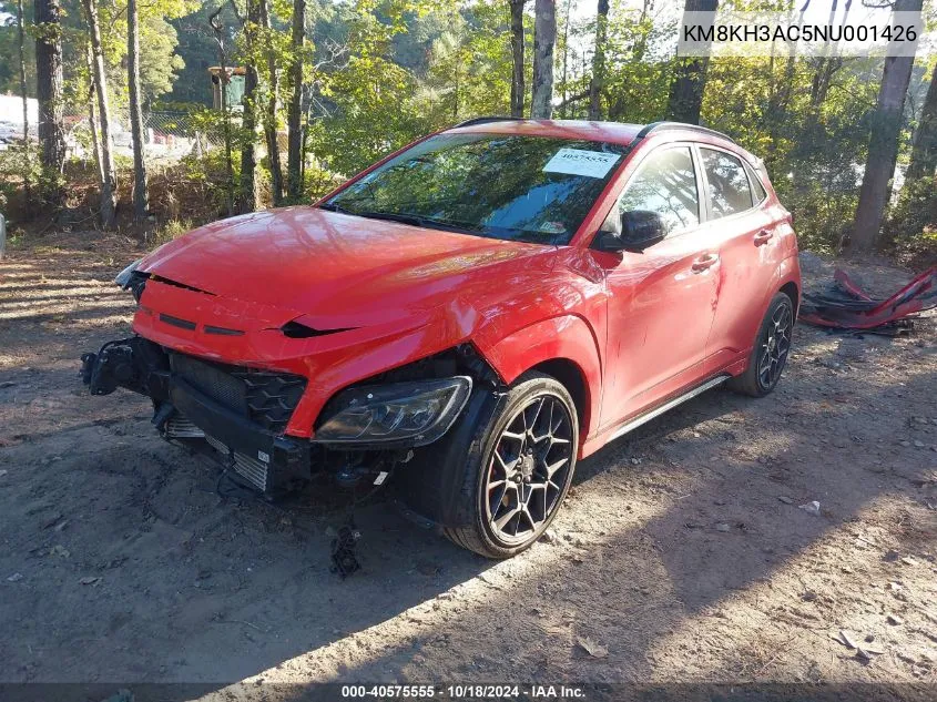 2022 Hyundai Kona N VIN: KM8KH3AC5NU001426 Lot: 40575555