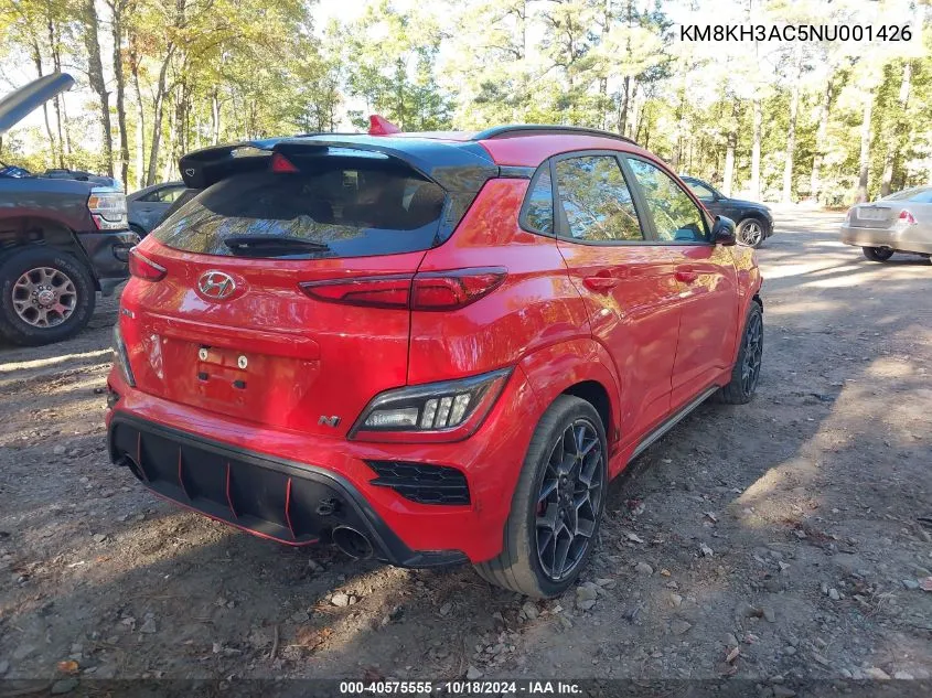 2022 Hyundai Kona N VIN: KM8KH3AC5NU001426 Lot: 40575555