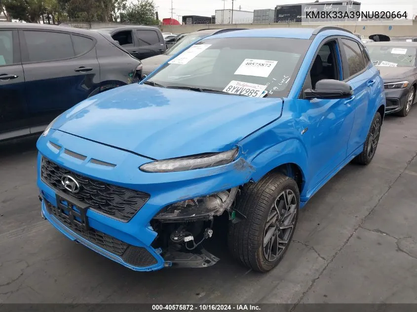 2022 Hyundai Kona N Line VIN: KM8K33A39NU820664 Lot: 40575872