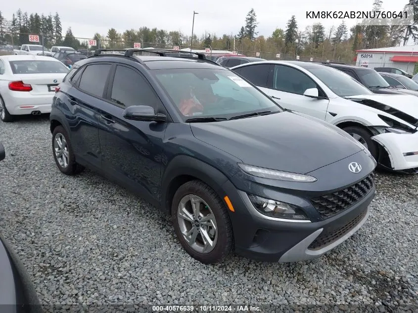 2022 Hyundai Kona Sel VIN: KM8K62AB2NU760641 Lot: 40576639