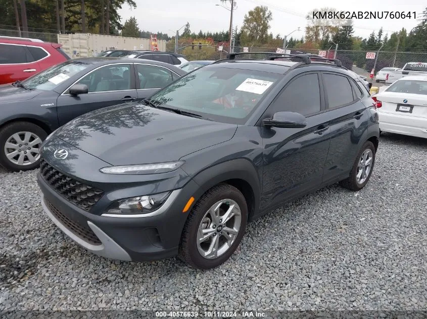 2022 Hyundai Kona Sel VIN: KM8K62AB2NU760641 Lot: 40576639