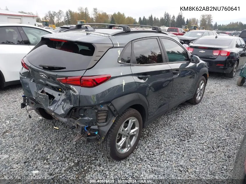 2022 Hyundai Kona Sel VIN: KM8K62AB2NU760641 Lot: 40576639