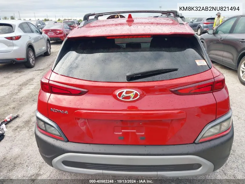 2022 Hyundai Kona Sel VIN: KM8K32AB2NU821494 Lot: 40582248