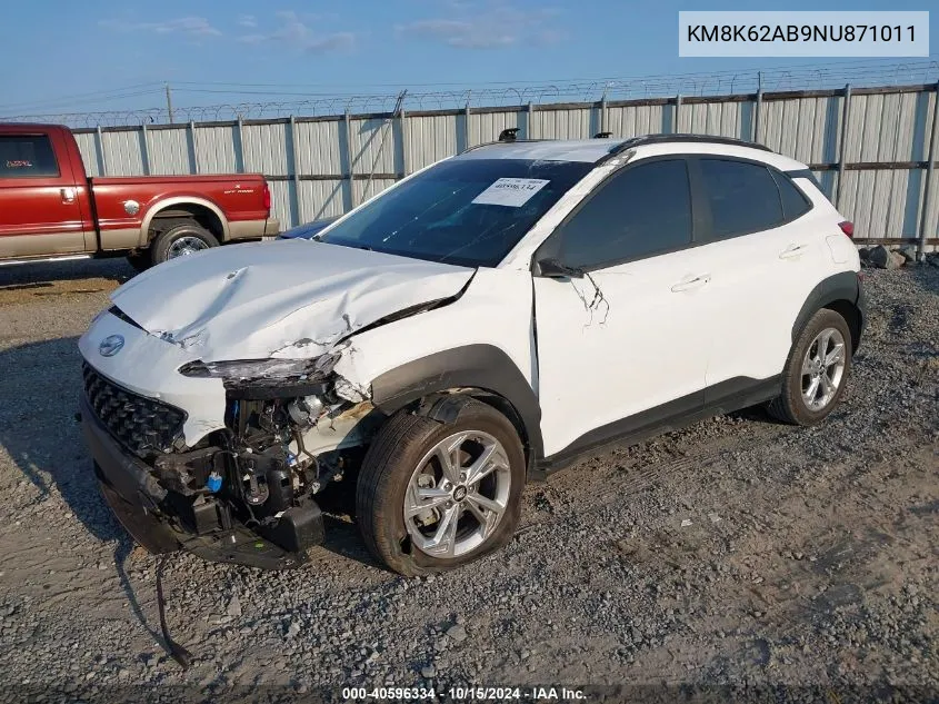 2022 Hyundai Kona Sel VIN: KM8K62AB9NU871011 Lot: 40596334