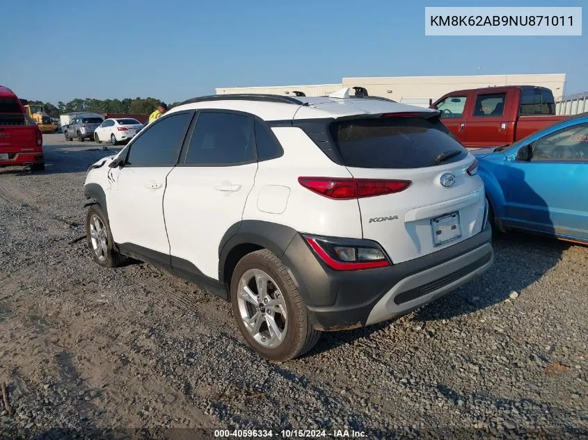 2022 Hyundai Kona Sel VIN: KM8K62AB9NU871011 Lot: 40596334