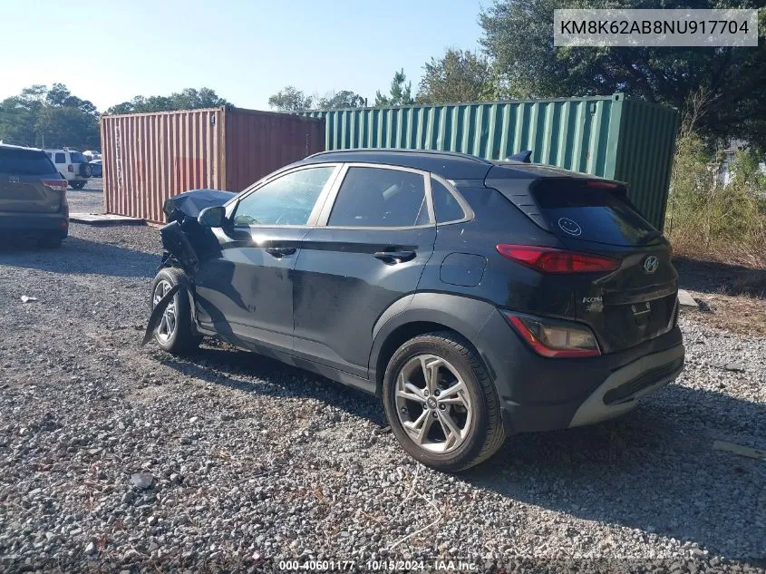 2022 Hyundai Kona Sel VIN: KM8K62AB8NU917704 Lot: 40601177