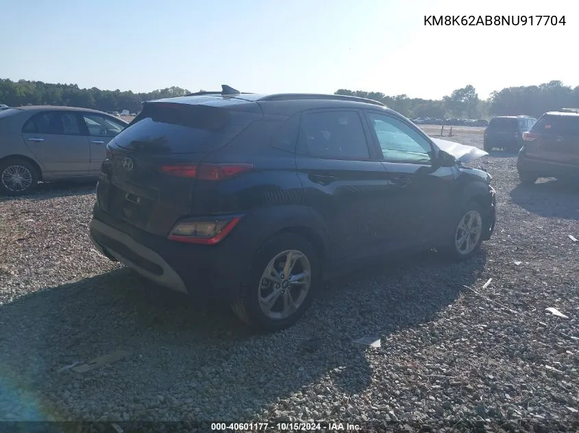 2022 Hyundai Kona Sel VIN: KM8K62AB8NU917704 Lot: 40601177