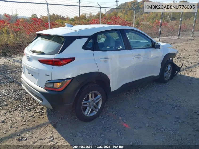 2022 Hyundai Kona Se VIN: KM8K2CAB8NU776005 Lot: 40632696