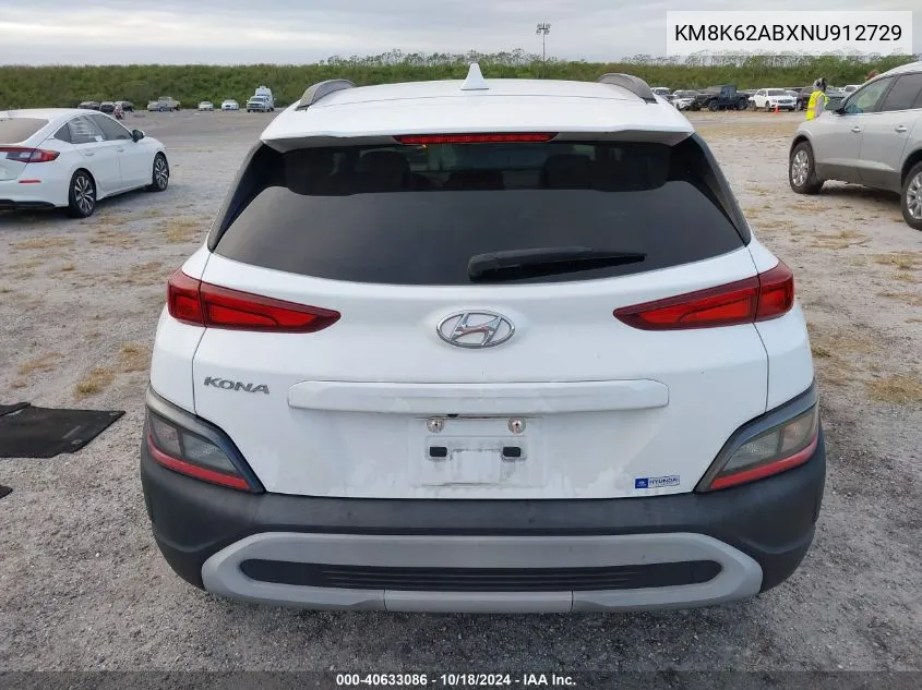 2022 Hyundai Kona Sel VIN: KM8K62ABXNU912729 Lot: 40633086