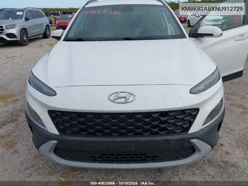 2022 Hyundai Kona Sel VIN: KM8K62ABXNU912729 Lot: 40633086