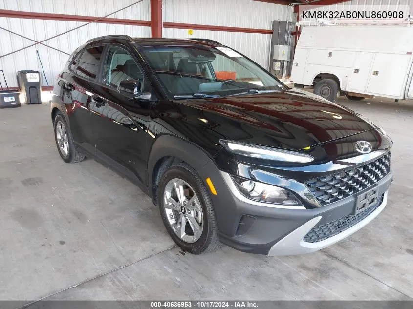 2022 Hyundai Kona Sel VIN: KM8K32AB0NU860908 Lot: 40636953