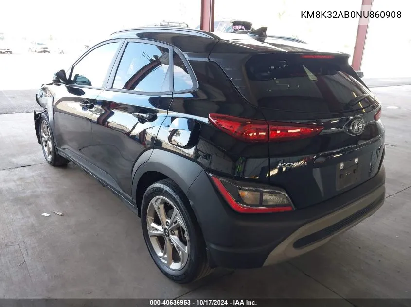 2022 Hyundai Kona Sel VIN: KM8K32AB0NU860908 Lot: 40636953