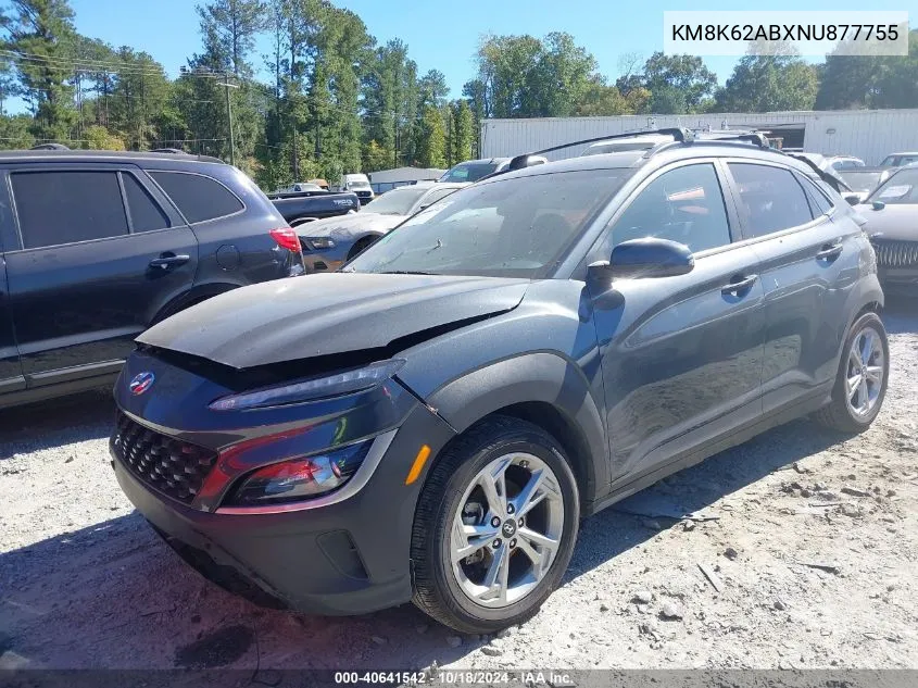 2022 Hyundai Kona Sel VIN: KM8K62ABXNU877755 Lot: 40641542