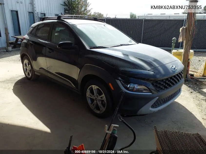 2022 Hyundai Kona Sel VIN: KM8K62ABXNU753355 Lot: 40669198