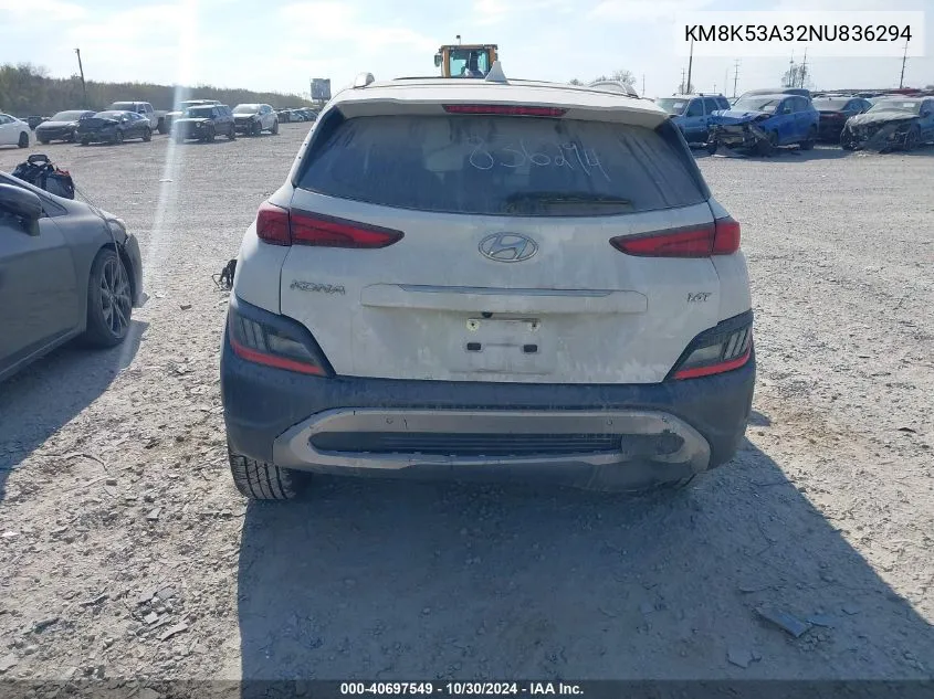 2022 Hyundai Kona Limited VIN: KM8K53A32NU836294 Lot: 40697549