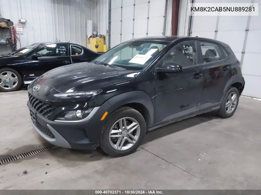 2022 Hyundai Kona Se VIN: KM8K2CAB5NU889281 Lot: 40702371