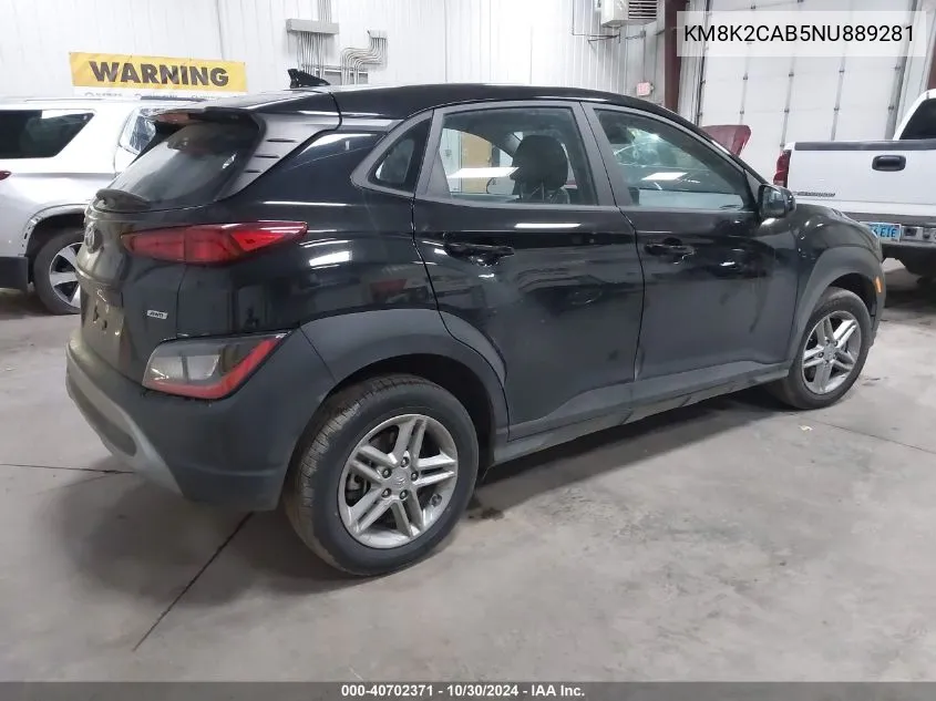 2022 Hyundai Kona Se VIN: KM8K2CAB5NU889281 Lot: 40702371