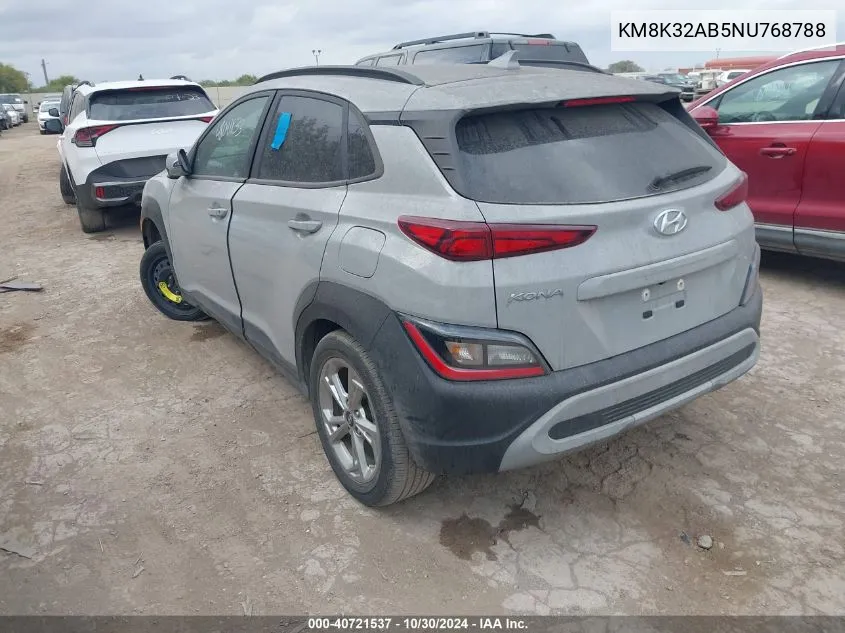 2022 Hyundai Kona Sel VIN: KM8K32AB5NU768788 Lot: 40721537