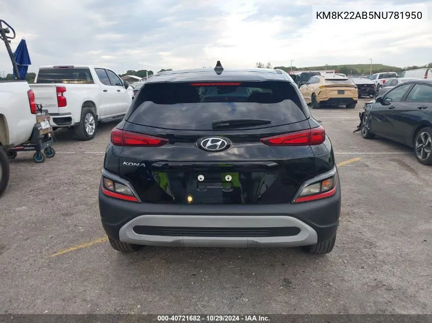 2022 Hyundai Kona Se VIN: KM8K22AB5NU781950 Lot: 40721682