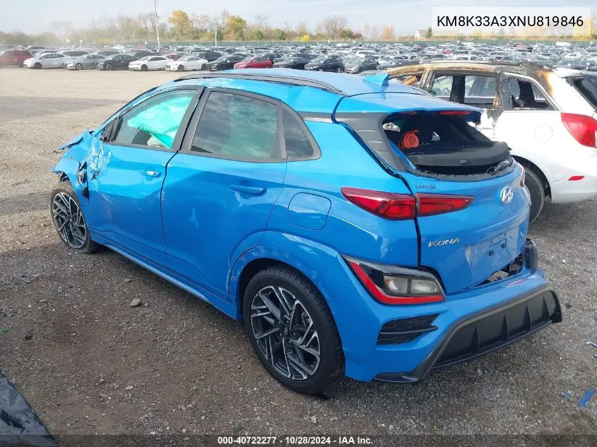 2022 Hyundai Kona N Line VIN: KM8K33A3XNU819846 Lot: 40722277