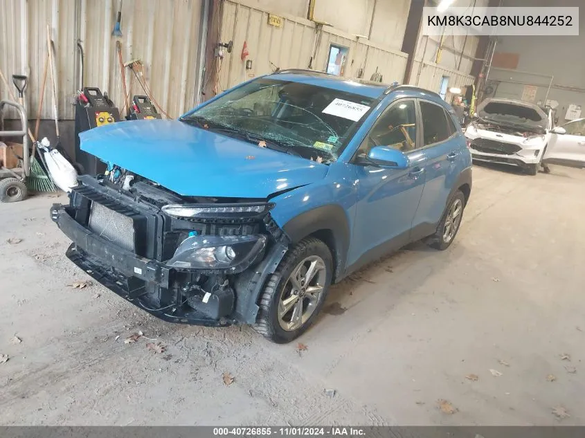 2022 Hyundai Kona Sel VIN: KM8K3CAB8NU844252 Lot: 40726855