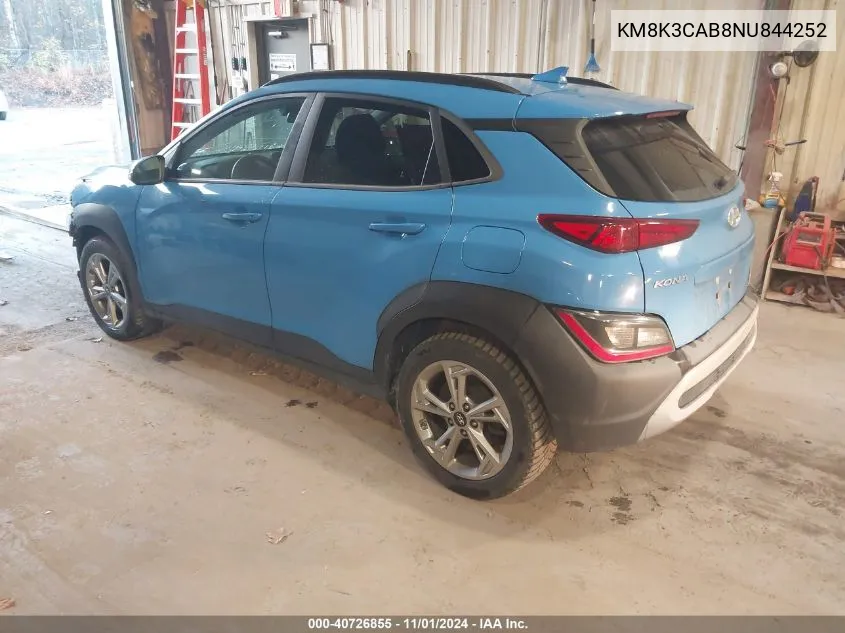 2022 Hyundai Kona Sel VIN: KM8K3CAB8NU844252 Lot: 40726855