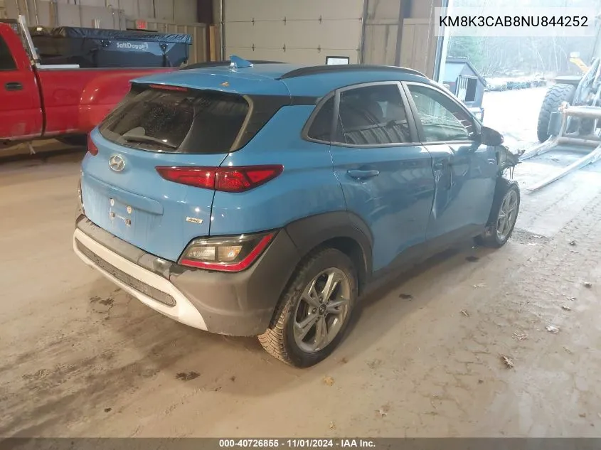 2022 Hyundai Kona Sel VIN: KM8K3CAB8NU844252 Lot: 40726855