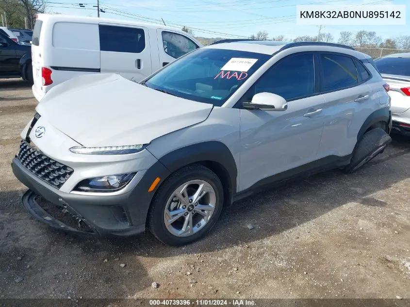 2022 Hyundai Kona Sel VIN: KM8K32AB0NU895142 Lot: 40739396