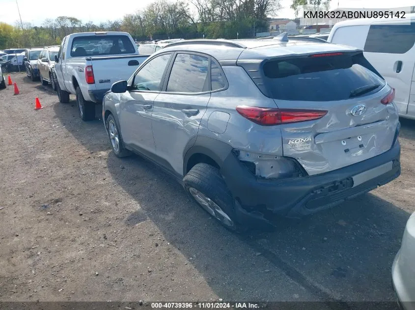 2022 Hyundai Kona Sel VIN: KM8K32AB0NU895142 Lot: 40739396