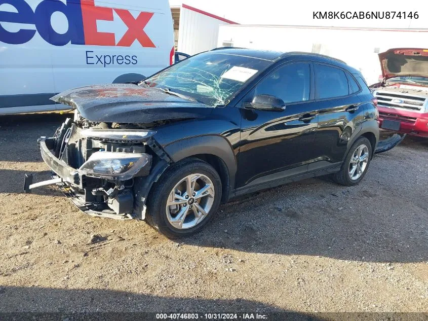 2022 Hyundai Kona Sel VIN: KM8K6CAB6NU874146 Lot: 40746803