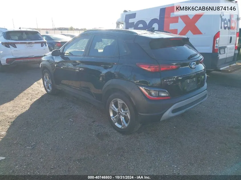 2022 Hyundai Kona Sel VIN: KM8K6CAB6NU874146 Lot: 40746803