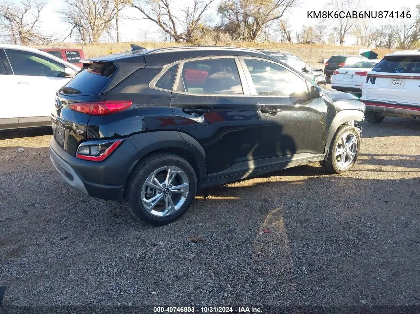 2022 Hyundai Kona Sel VIN: KM8K6CAB6NU874146 Lot: 40746803