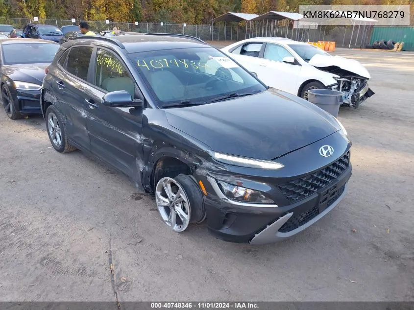 2022 Hyundai Kona Sel VIN: KM8K62AB7NU768279 Lot: 40748346