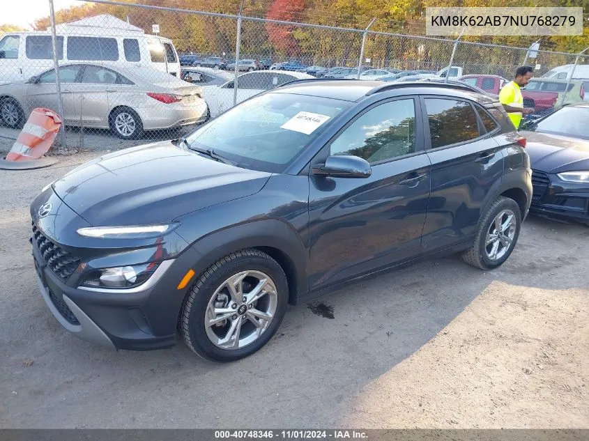 2022 Hyundai Kona Sel VIN: KM8K62AB7NU768279 Lot: 40748346